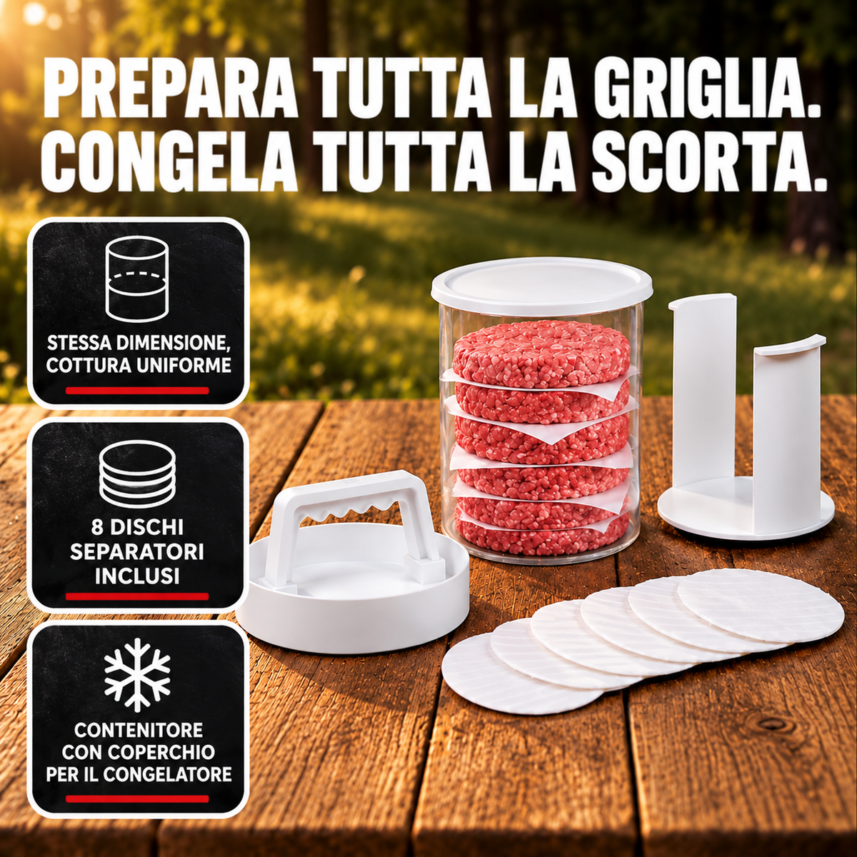 BurgerStack™ – Pressa per Hamburger Perfetti.