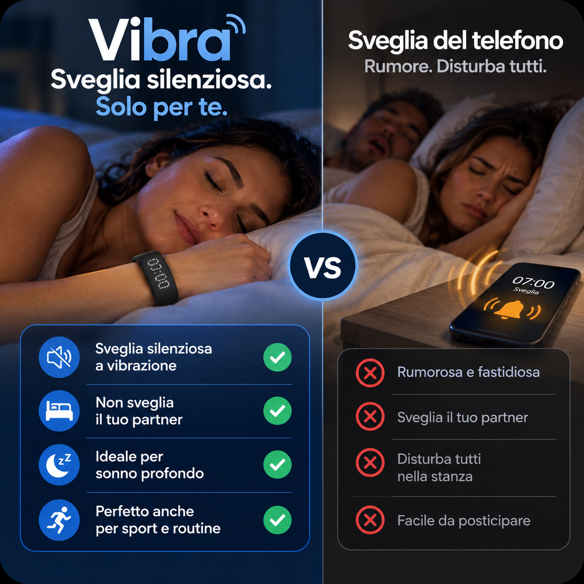 Vibra – Sveglia da polso a vibrazione, 3 allarmi